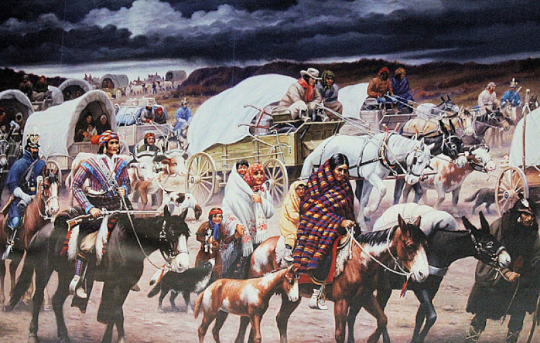  Robert Lindneux's famouse Trail of Tears painting shows the Native Americans moving across the country.  
