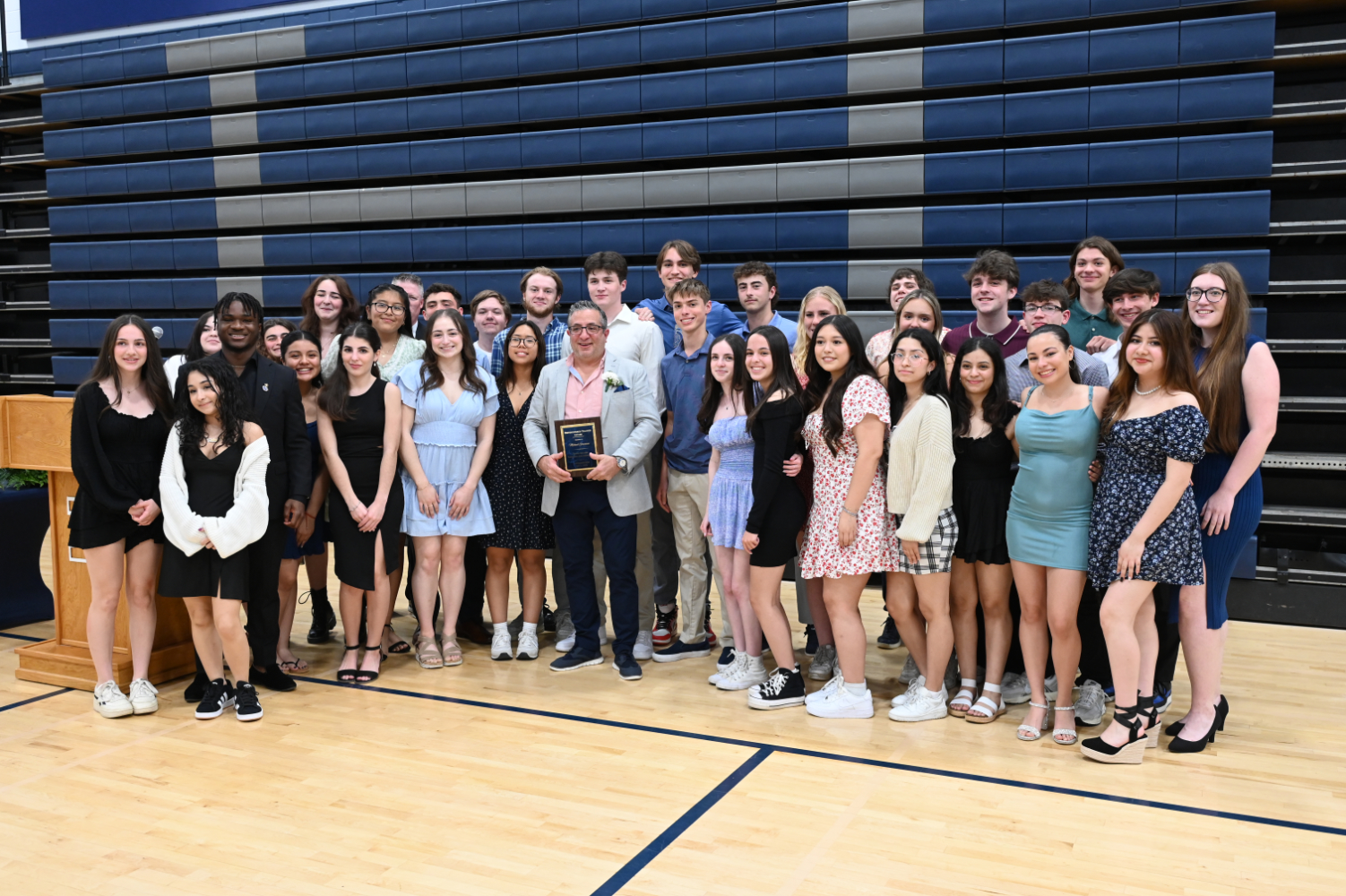  Huntington High School Distinguished Seniors surround Distinguished Teacher Michael Graziano   