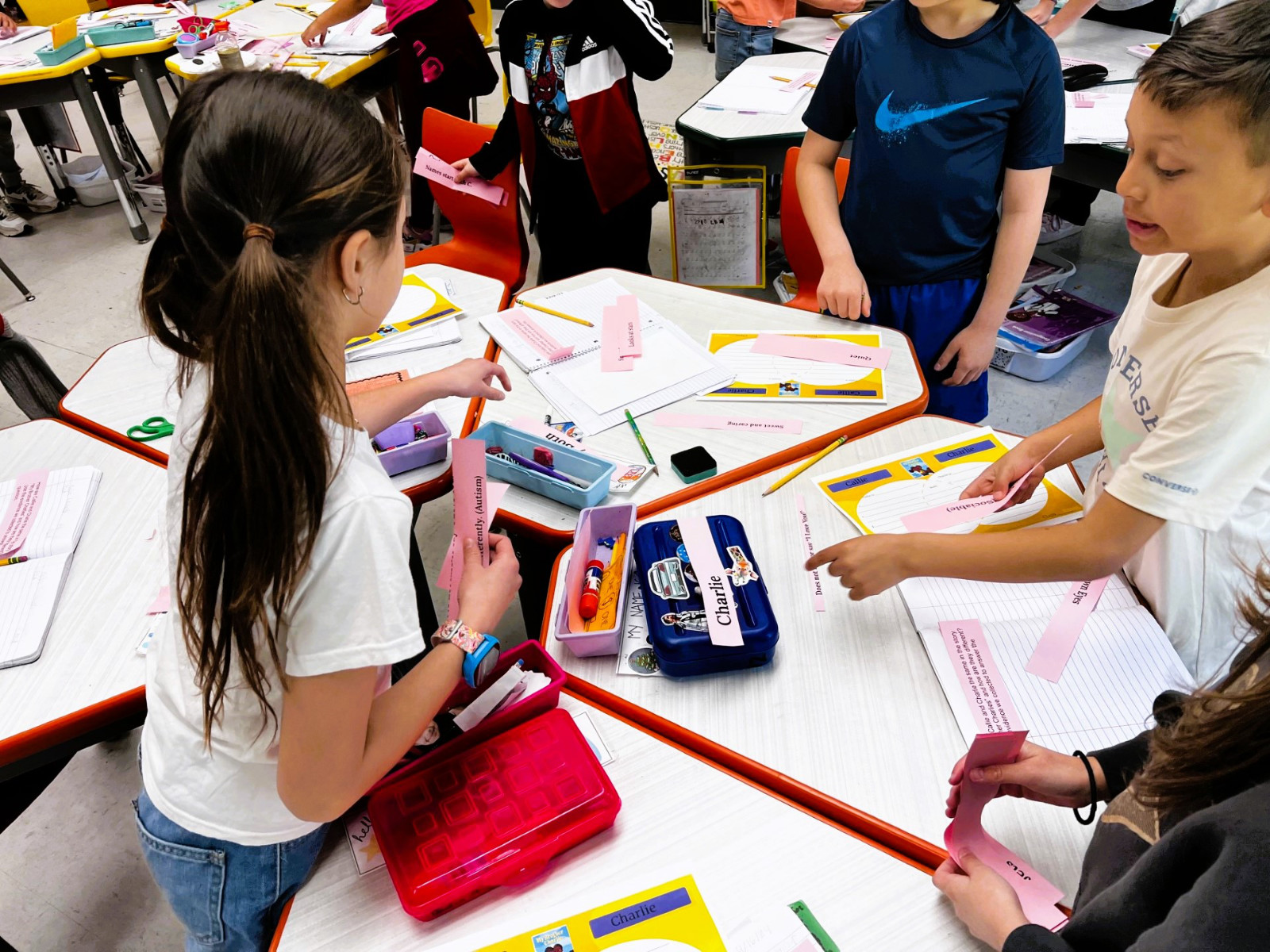  Wasahington third graders collaborated to share thoughts on what they learned about  characters in a book they read   
