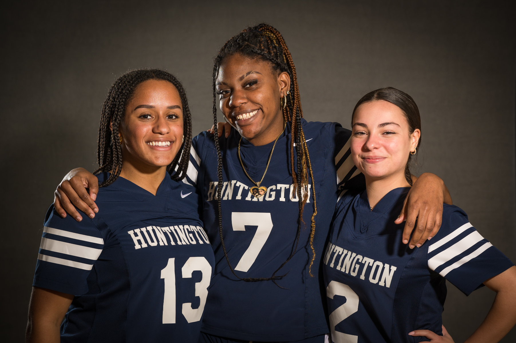 Huntington team captains Ariana James, Aylana Powell and Zaida Correal. (Darin Reed photo.)