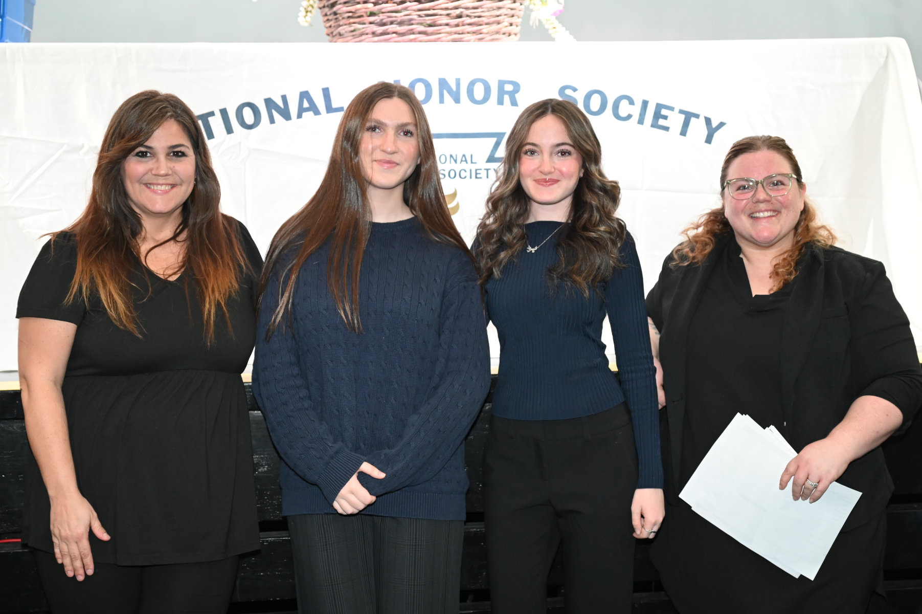 NHS President Katie Cocoman and Secretary Carly Gallagher with the faculty advisors