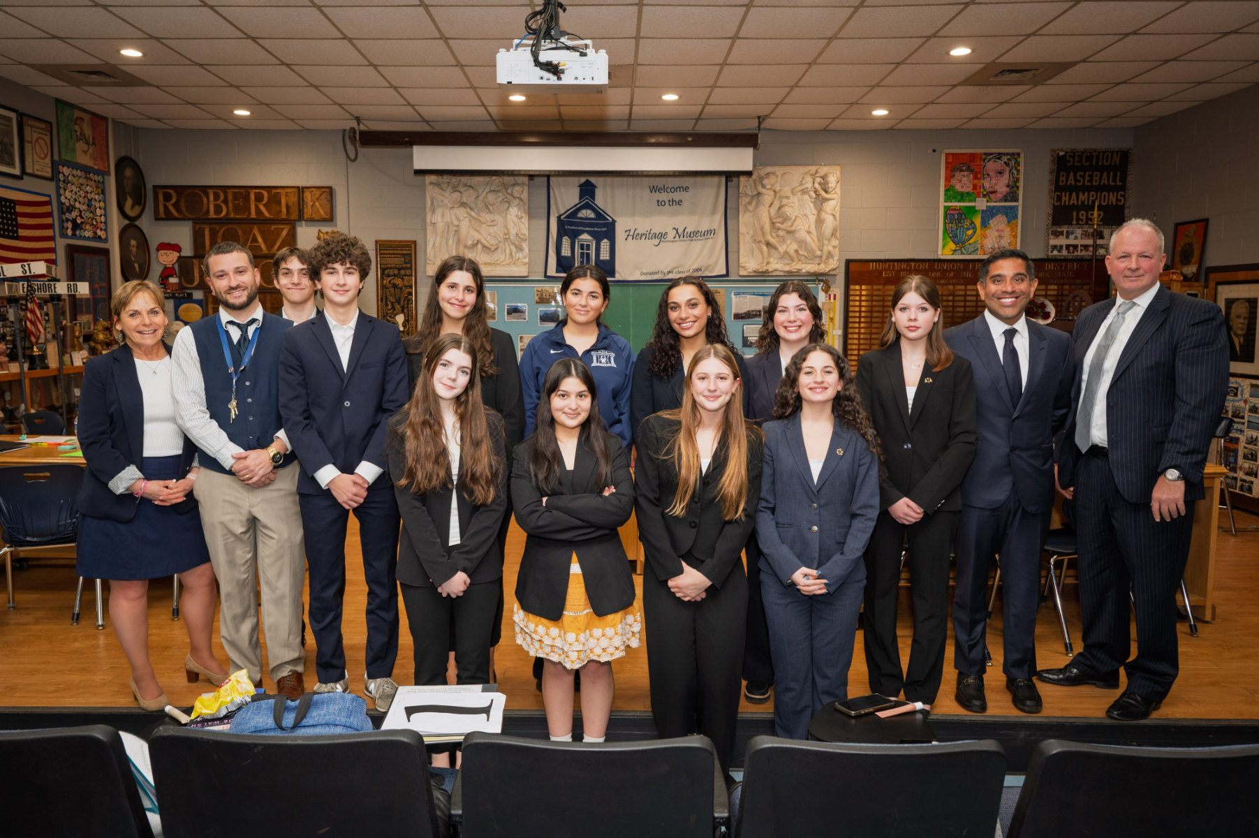 The Huntington mock trial team's winning cast against West Islip. (Darin Reed photo.)