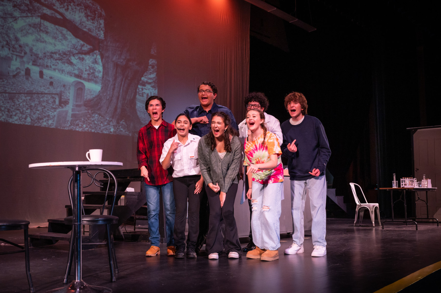 Huntington drama club members and advisor Mike Schwendemann at last week's Hunting-Tony Awards.