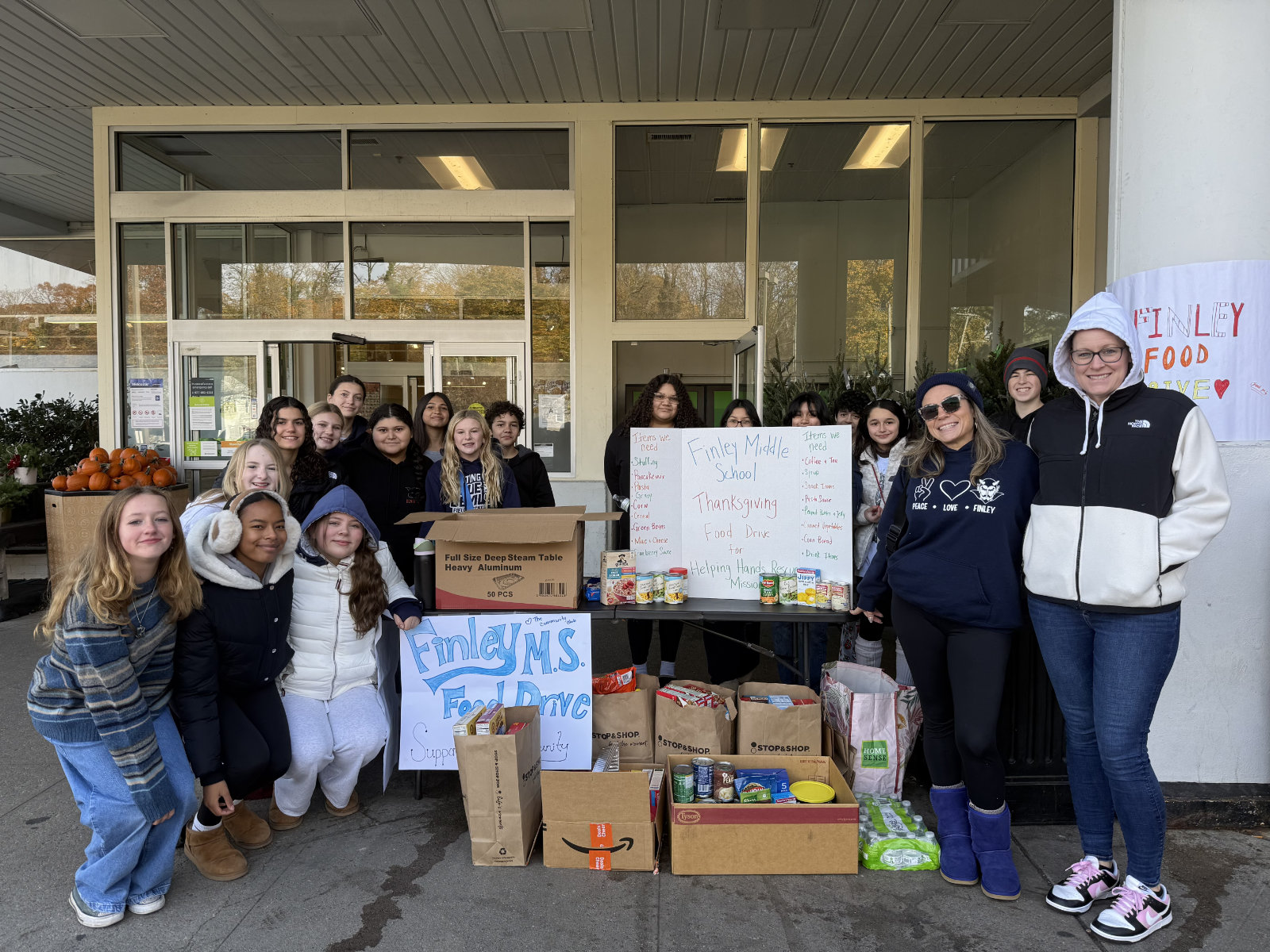  Several clubs helped Finley Middle School with its food drive.