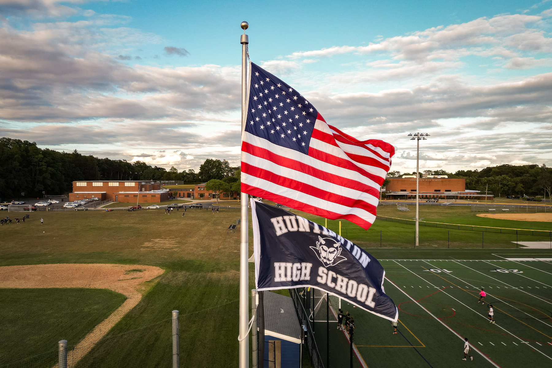  The Huntington High School flag overlooks the athletic fields. (Darin Reed photo.)  