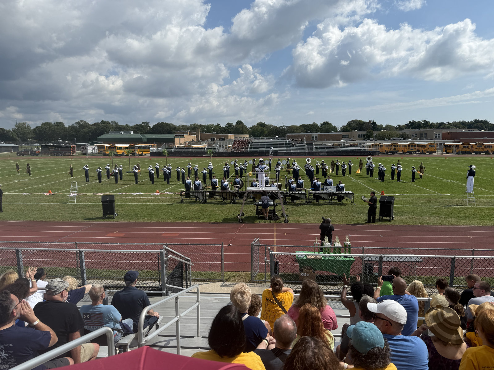  The Blue Devil marching band on the field at Brentwood last Sunday.  
