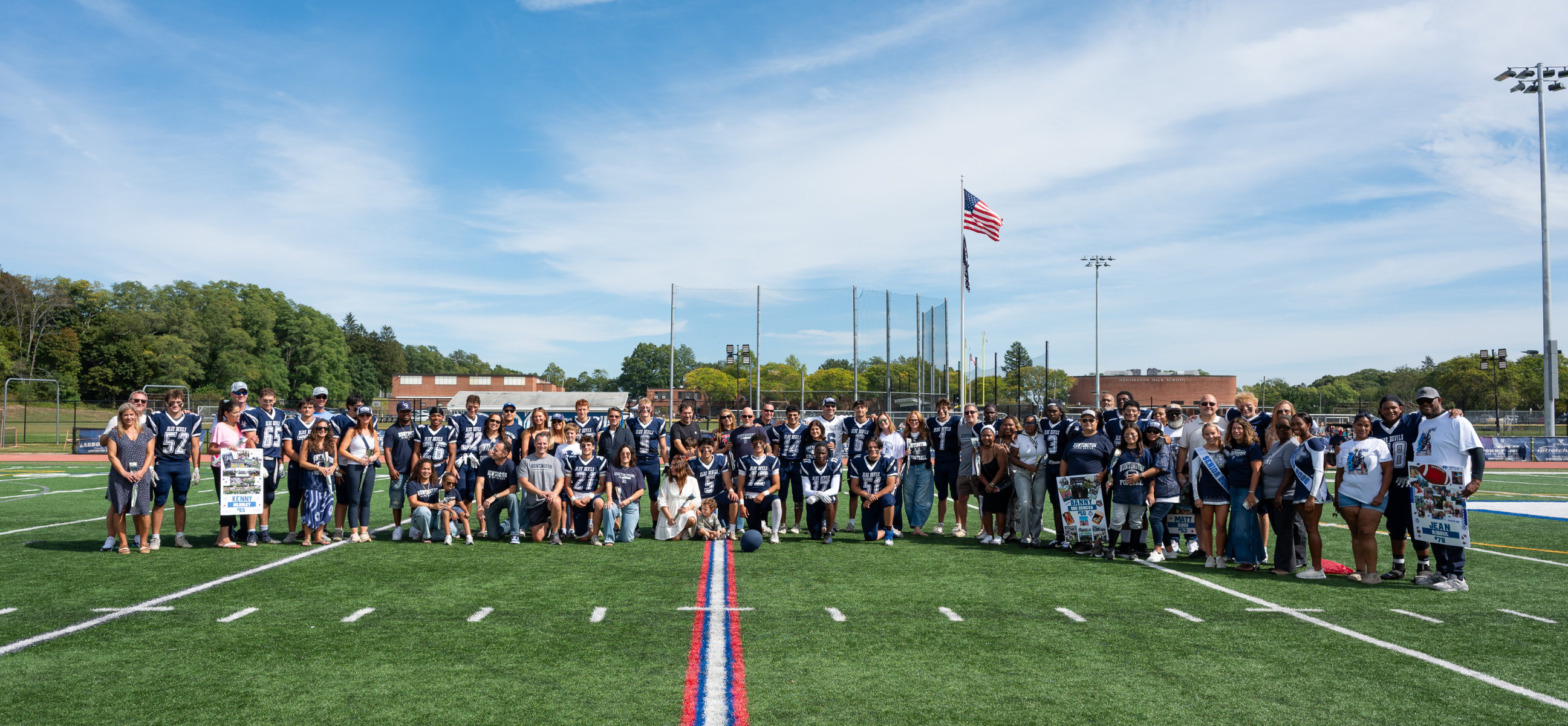  Huntington football seniors and their parents on Senior Day at Blue Devil Stadium. (Darin Reed photo.) 