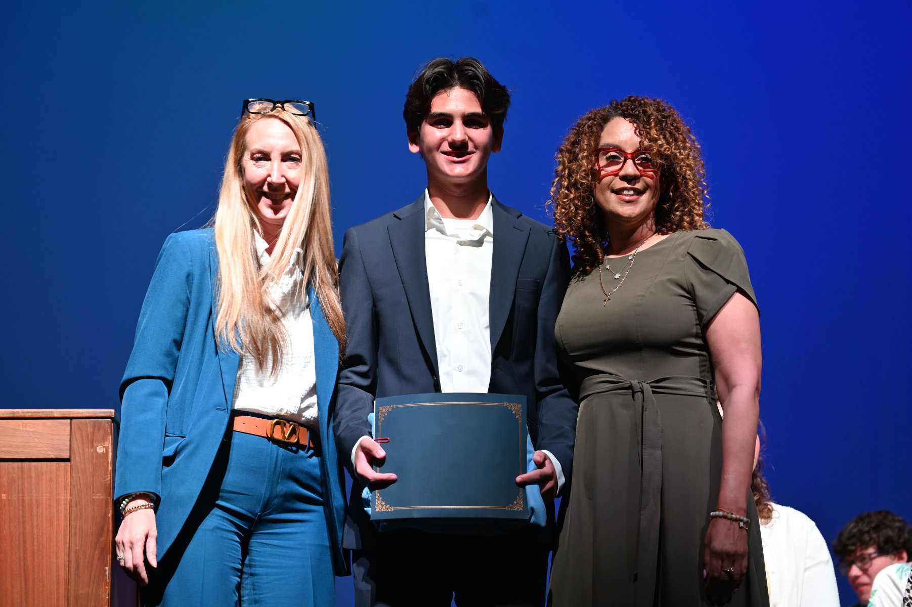  Moonjumpers scholarship recipient Anthony Addeo with Melanie Mazzeo and Carineh Mendez   