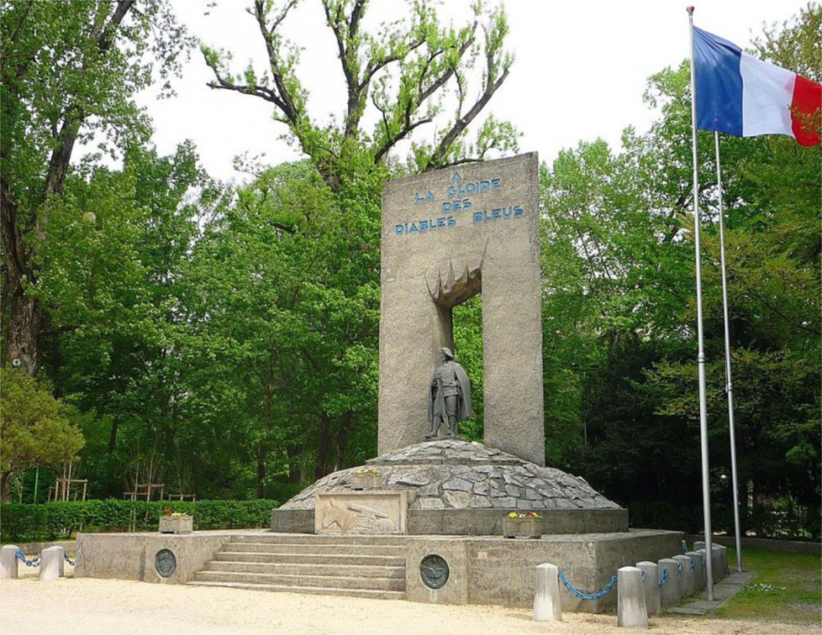 A monument to the French Army mountain infantry division Chasseurs Alpins known as “les Diable Bleus.
